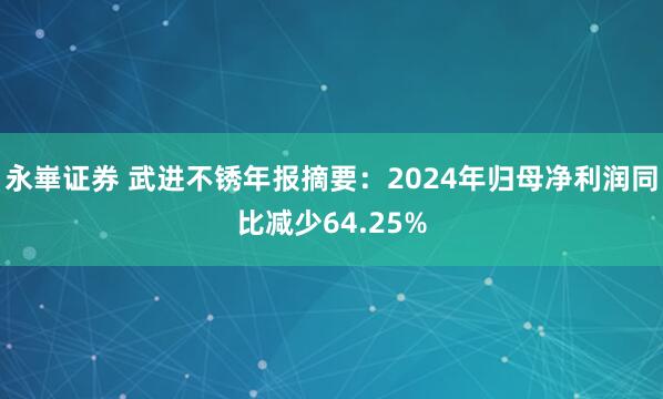 永崋证券 武进不锈年报摘要：2024年归母净利润同比减少64.25%